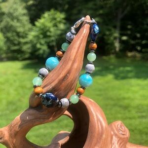 Chunky Blue, Green, And Grey Handmade Bracelet💚